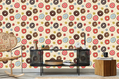 Wallpaper Colorful Donuts With Flowers