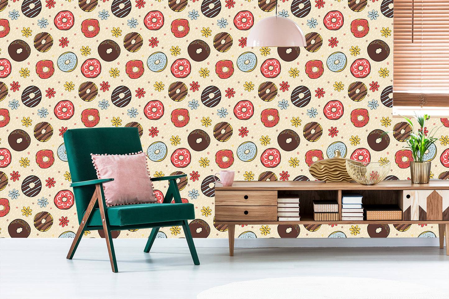 Wallpaper Colorful Donuts With Flowers