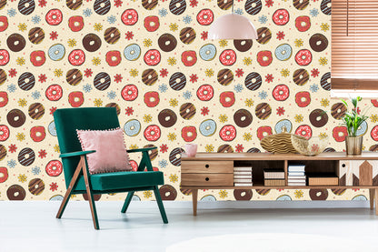 Wallpaper Colorful Donuts With Flowers