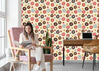 Wallpaper Colorful Donuts With Flowers