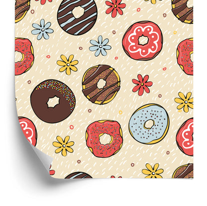 Wallpaper Colorful Donuts With Flowers