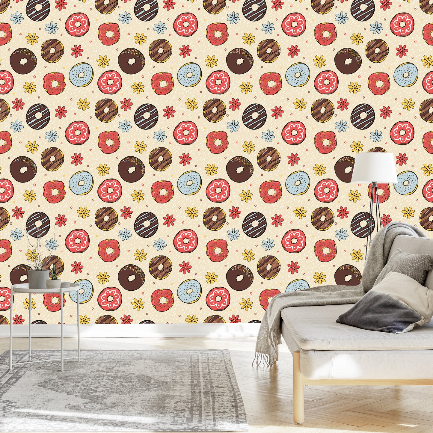 Wallpaper Colorful Donuts With Flowers