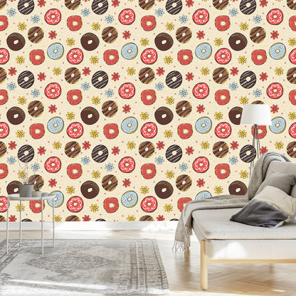 Wallpaper Colorful Donuts With Flowers