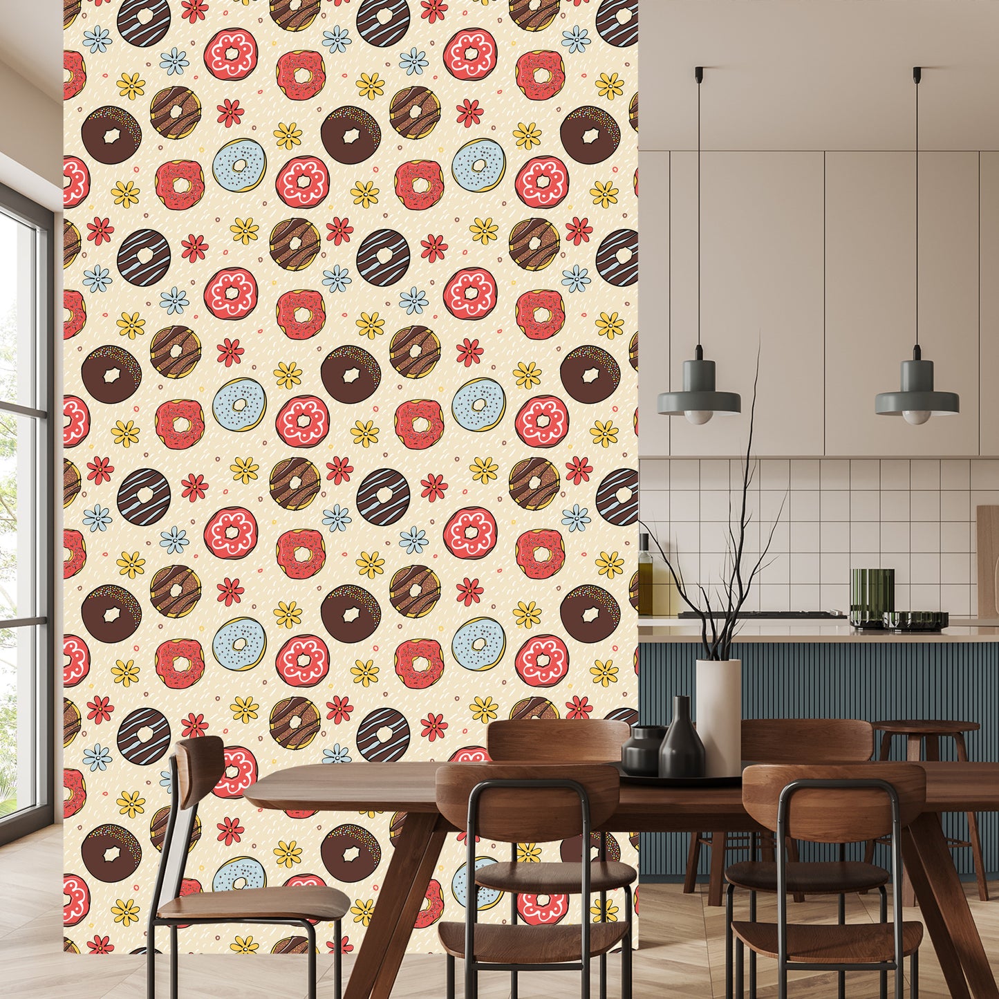 Wallpaper Colorful Donuts With Flowers