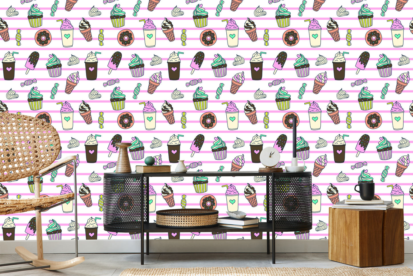Wallpaper Sweets On A Striped Background