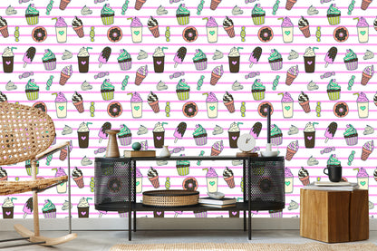 Wallpaper Sweets On A Striped Background
