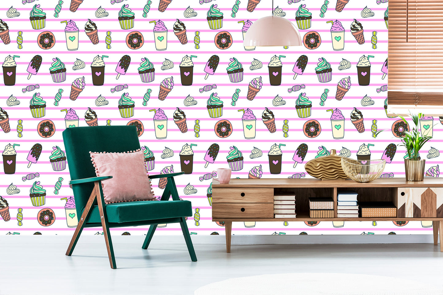 Wallpaper Sweets On A Striped Background