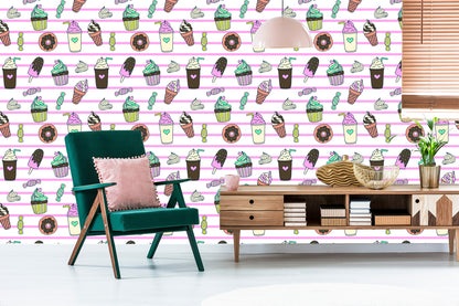Wallpaper Sweets On A Striped Background