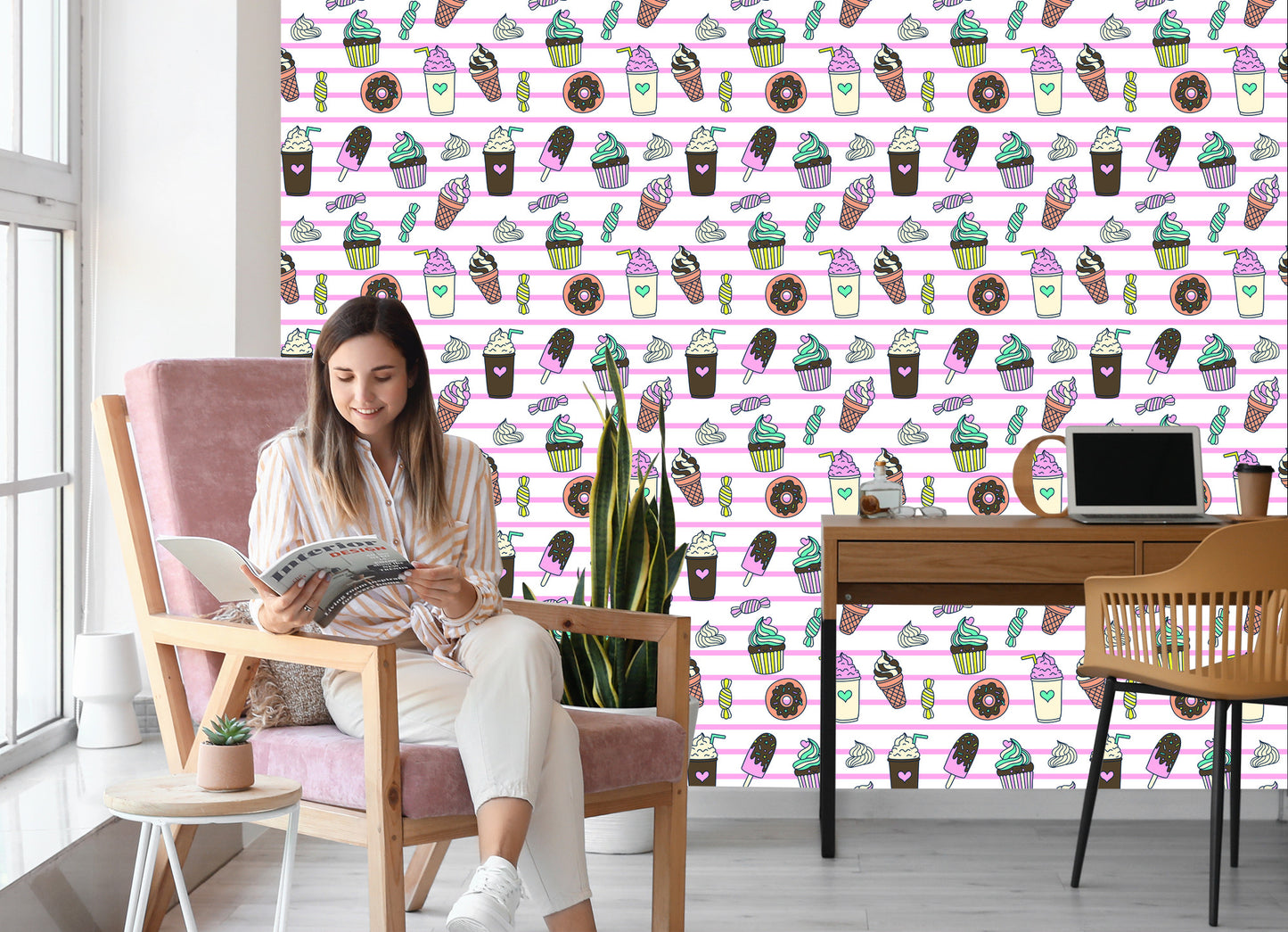 Wallpaper Sweets On A Striped Background