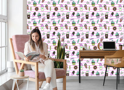 Wallpaper Sweets On A Striped Background