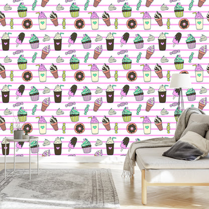 Wallpaper Sweets On A Striped Background