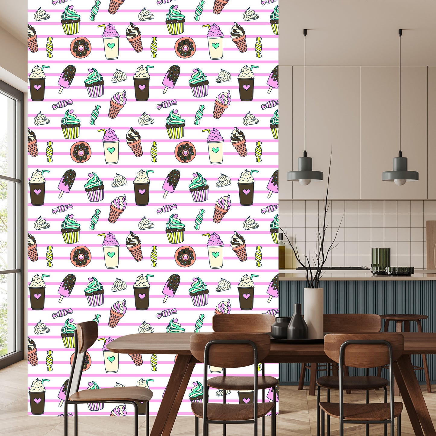 Wallpaper Sweets On A Striped Background