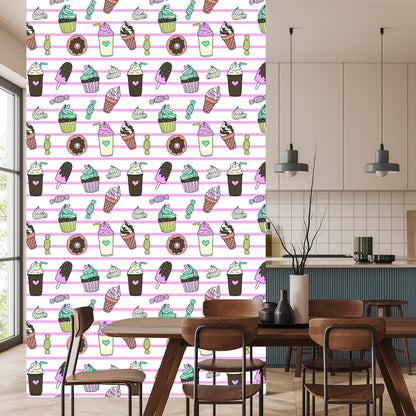 Wallpaper Sweets On A Striped Background