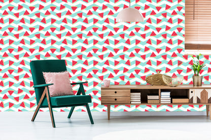 Wallpaper For Children - Watermelons On A White - Turquoise Background