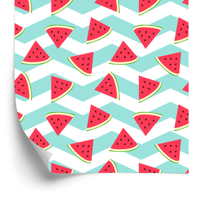 Wallpaper For Children - Watermelons On A White - Turquoise Background