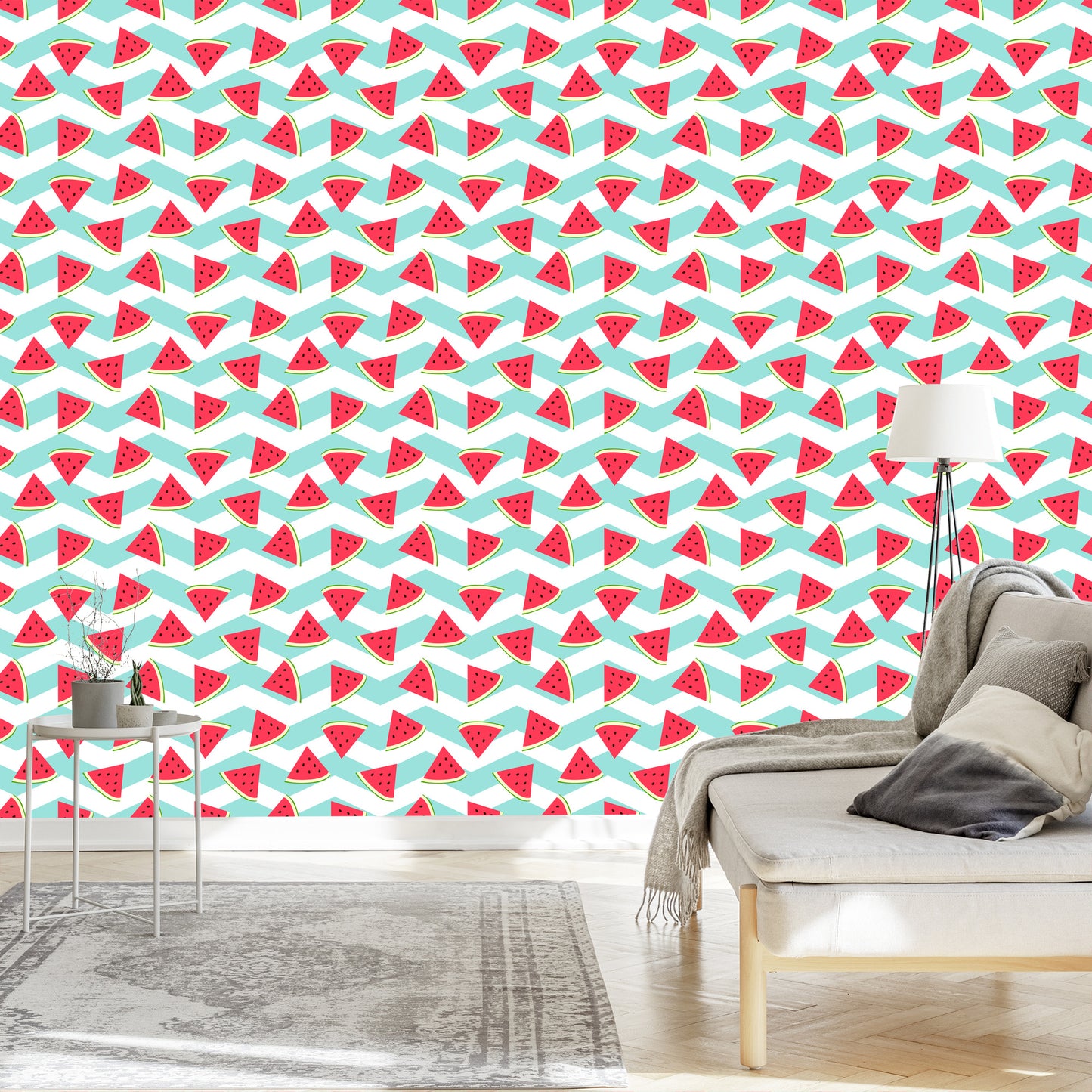 Wallpaper For Children - Watermelons On A White - Turquoise Background