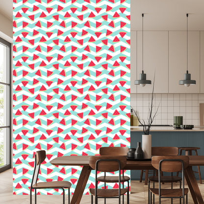 Wallpaper For Children - Watermelons On A White - Turquoise Background