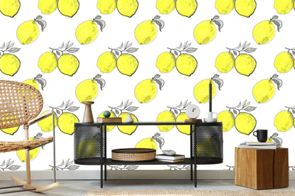 Wallpaper Lemon Fruit Leaves For The Kitchen