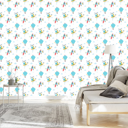 Wallpaper Colorful Airplane Balloons Children's Room