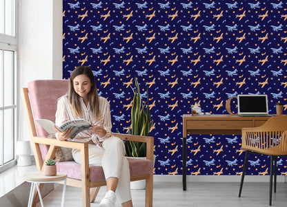 Wallpaper Retro Airplanes With Stars