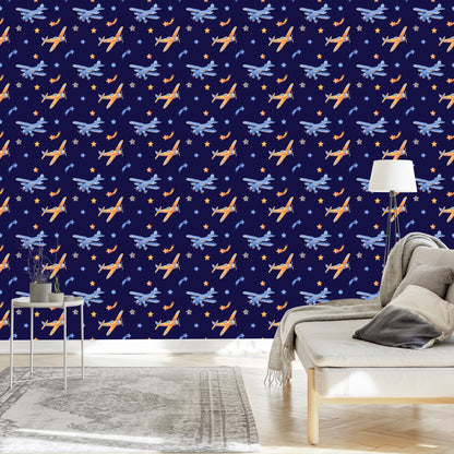 Wallpaper Retro Airplanes With Stars