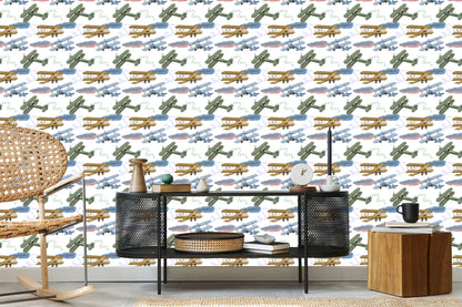 Wallpaper Retro Airplanes With Clouds