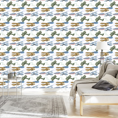 Wallpaper Retro Airplanes With Clouds