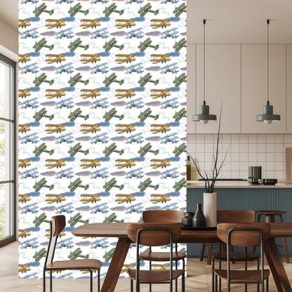Wallpaper Retro Airplanes With Clouds