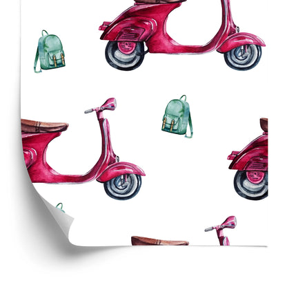 Wallpaper Retro Scooters Painted With Watercolor
