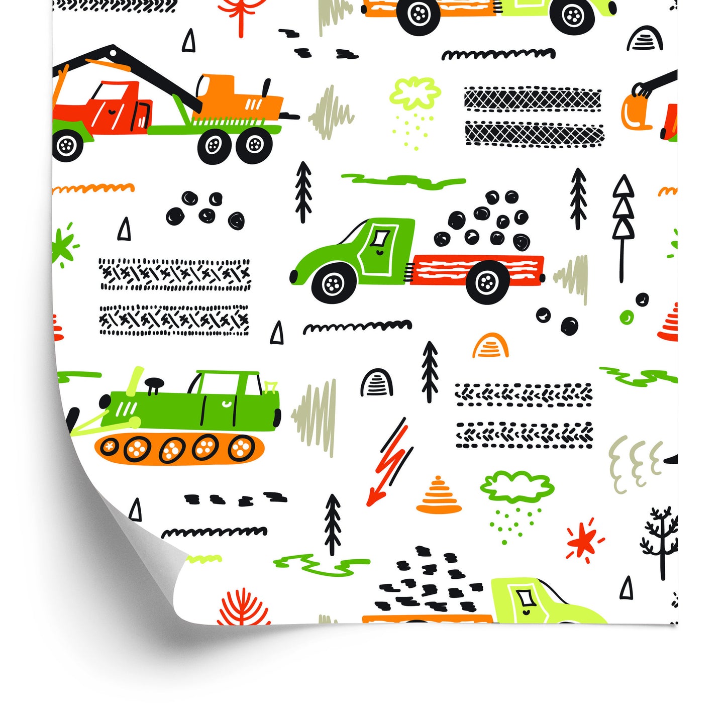 Wallpaper For Children. Trucks. Excavators. Cars