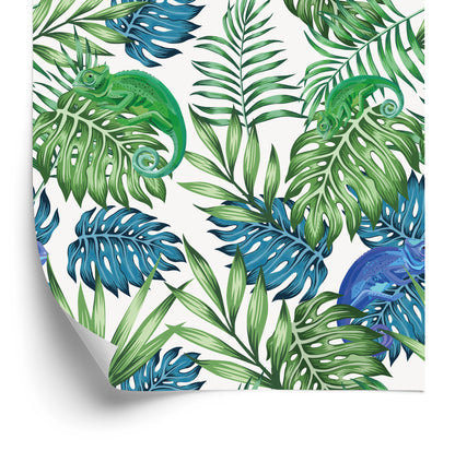 Wallpaper Exotic Chameleon Leaves