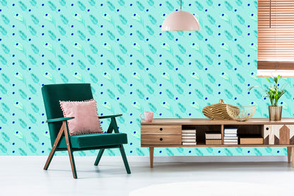 Wallpaper Turquoise - Peacock Feathers And Leaves