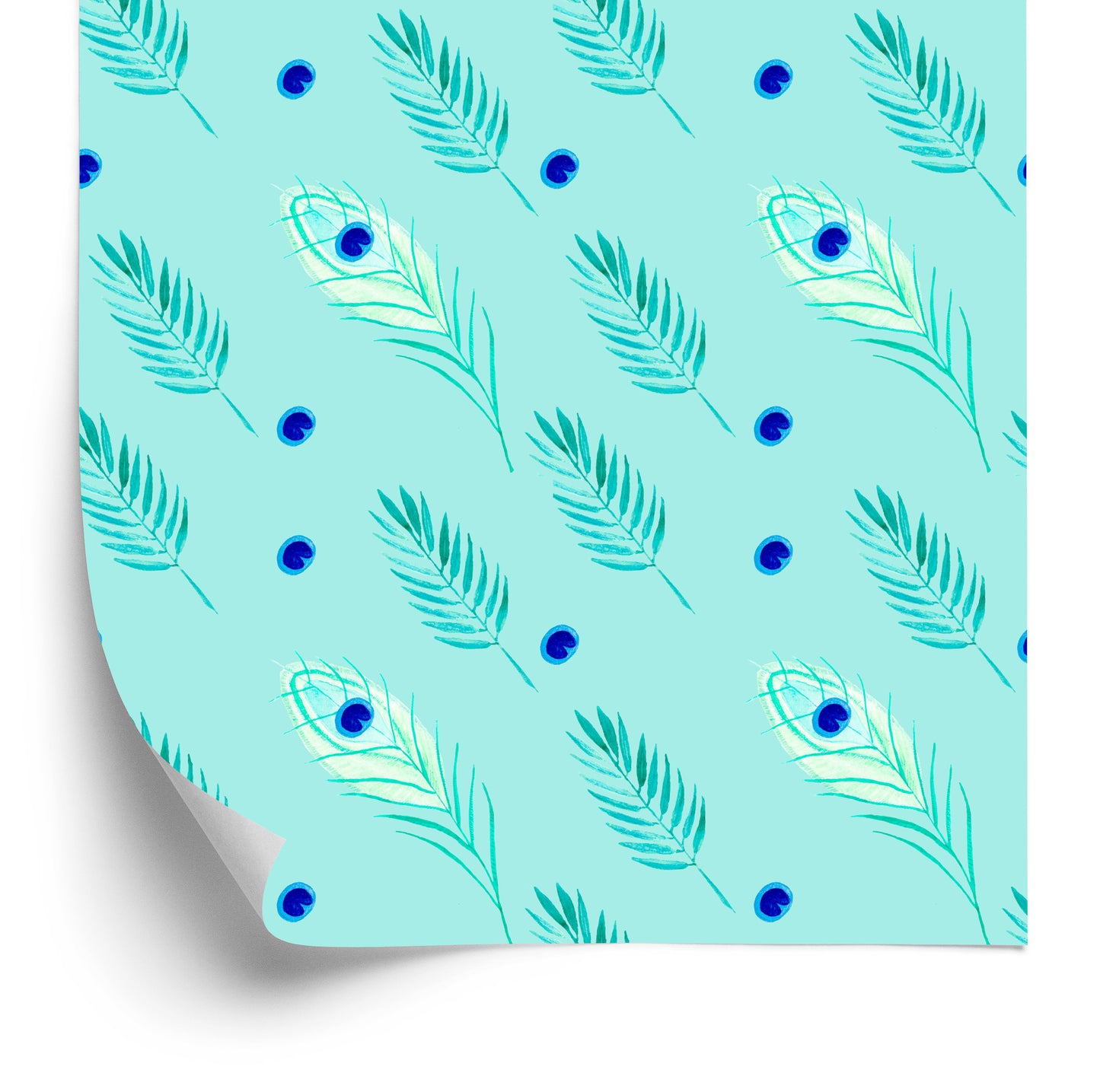 Wallpaper Turquoise - Peacock Feathers And Leaves