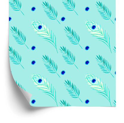 Wallpaper Turquoise - Peacock Feathers And Leaves