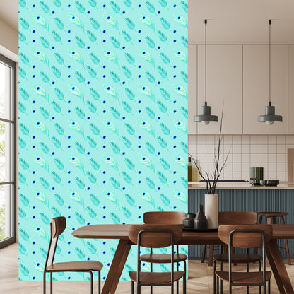 Wallpaper Turquoise - Peacock Feathers And Leaves