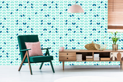 Wallpaper Turquoise Leaves In Scandinavian Style