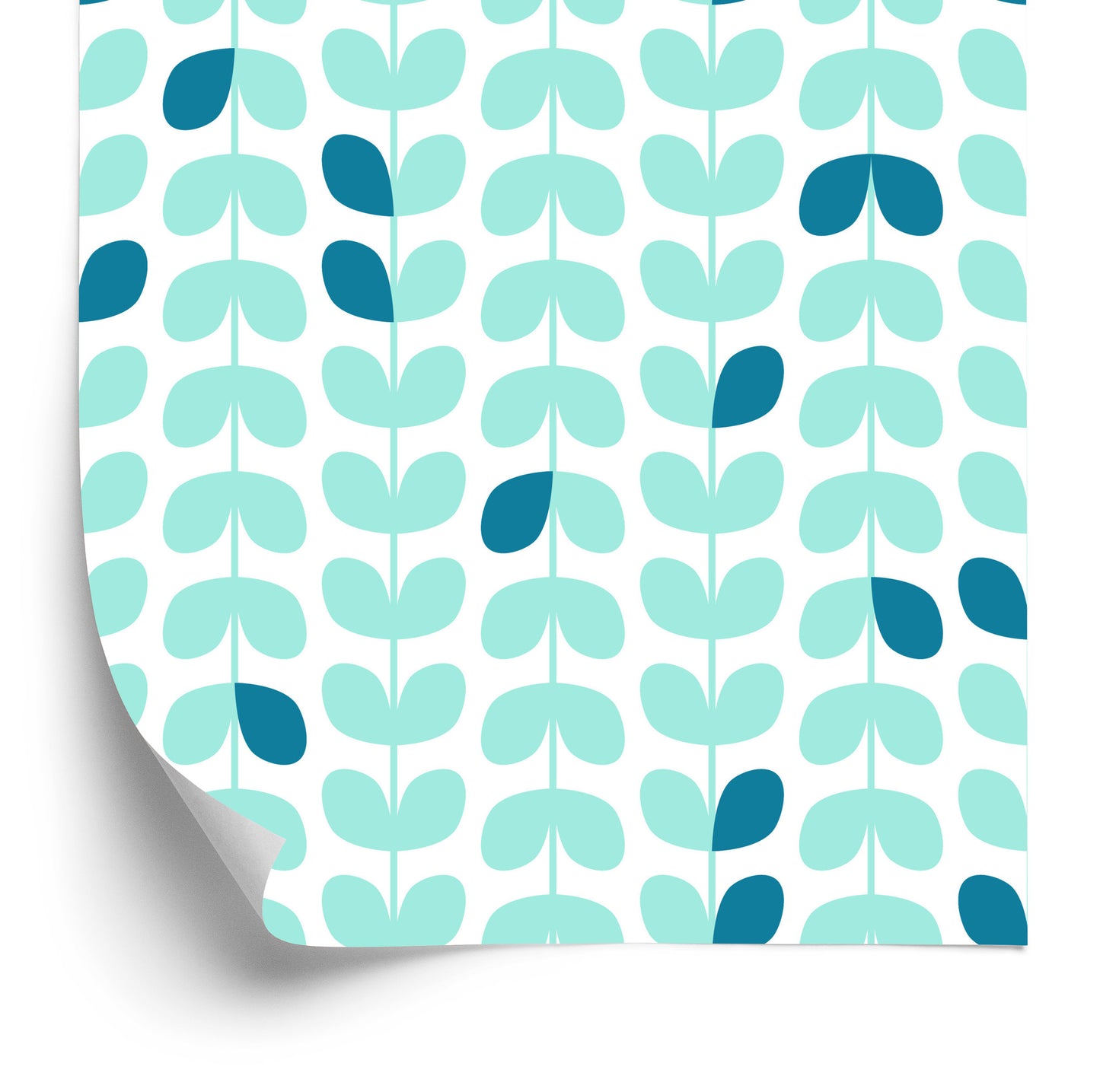 Wallpaper Turquoise Leaves In Scandinavian Style