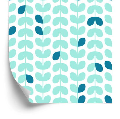Wallpaper Turquoise Leaves In Scandinavian Style