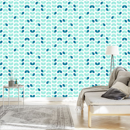 Wallpaper Turquoise Leaves In Scandinavian Style