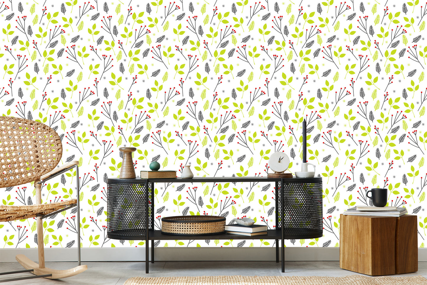 Wallpaper For Children - Green Leaves And Red Berries