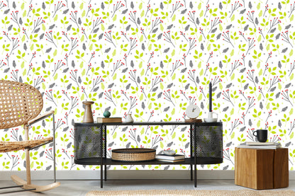 Wallpaper For Children - Green Leaves And Red Berries