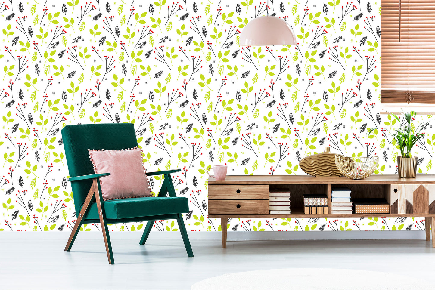 Wallpaper For Children - Green Leaves And Red Berries