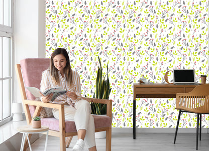 Wallpaper For Children - Green Leaves And Red Berries