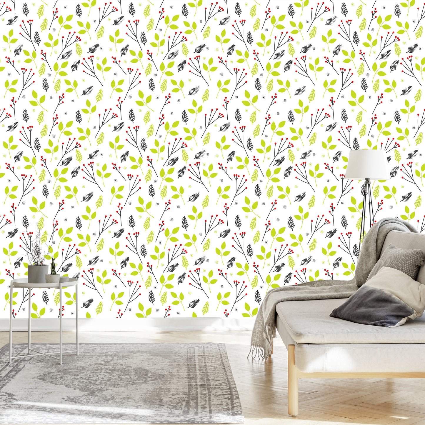 Wallpaper For Children - Green Leaves And Red Berries