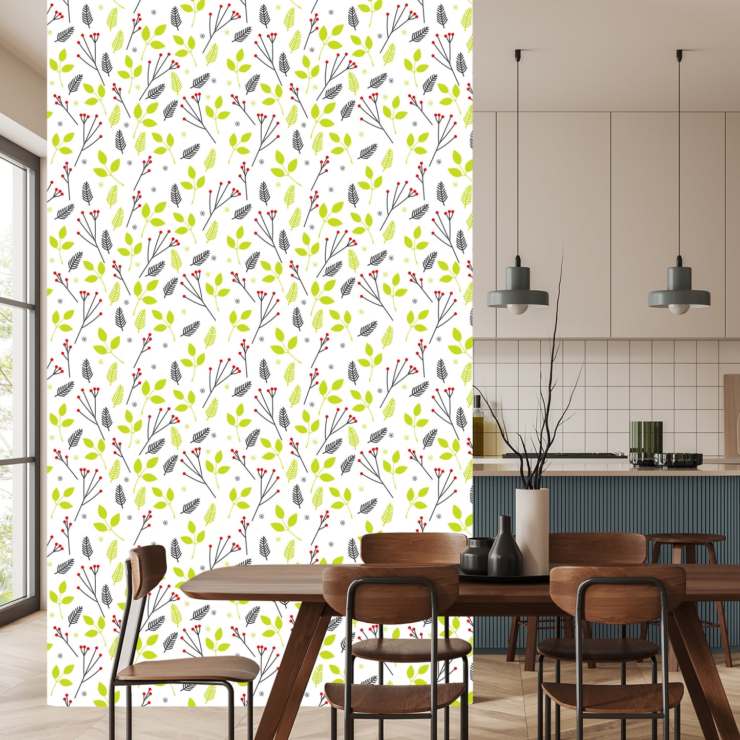 Wallpaper For Children - Green Leaves And Red Berries