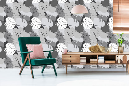 Wallpaper Gray Tropical Leaves