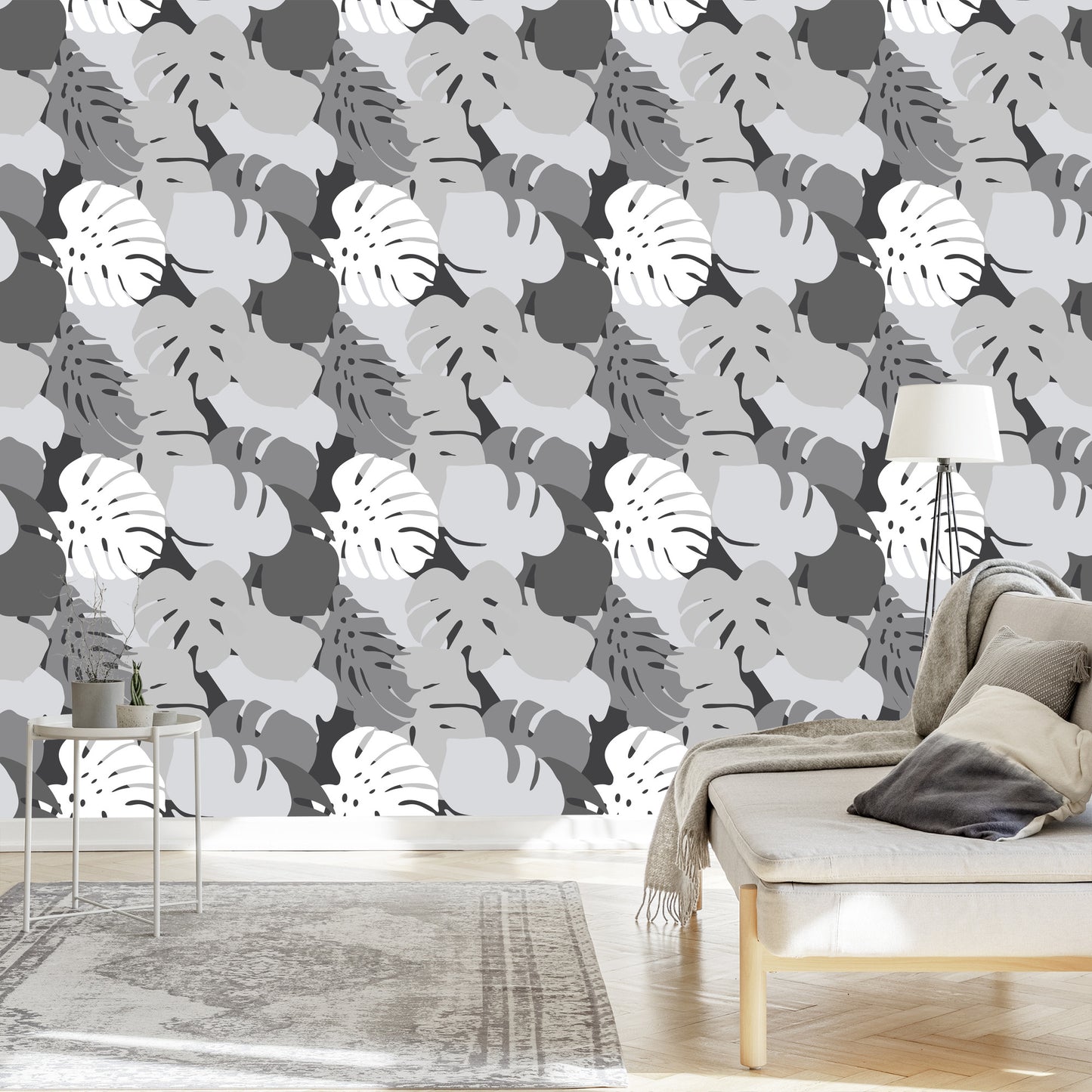 Wallpaper Gray Tropical Leaves