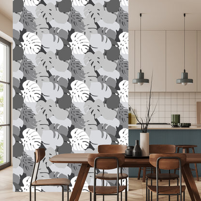 Wallpaper Gray Tropical Leaves
