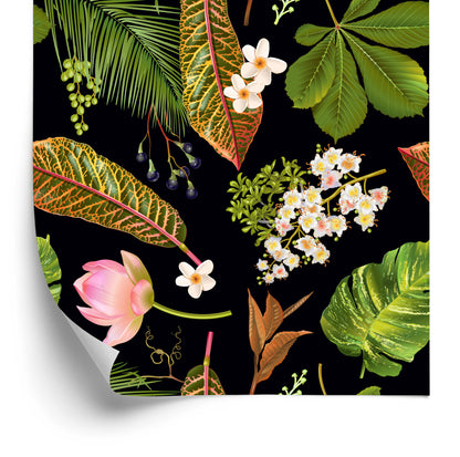 Wallpaper Tropical Flowers Among Leaves