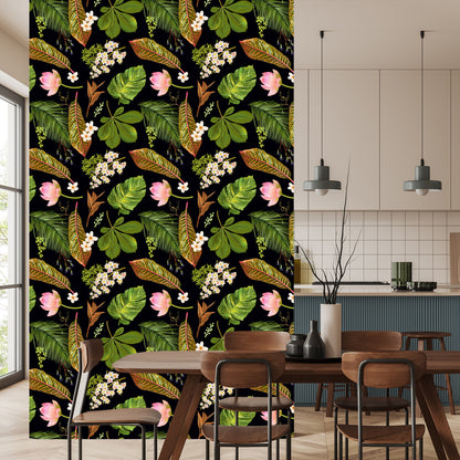 Wallpaper Tropical Flowers Among Leaves